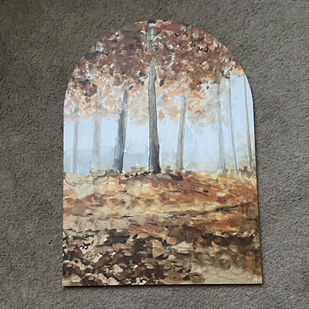 Autumn Forest Arch Wall Art - Neutral Brown & Cream Canvas